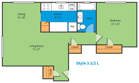 Oak Ridge Style 3 1/2 L Floor Plan Oak Ridge Apartments Style 3 1/2 L Floor Plan